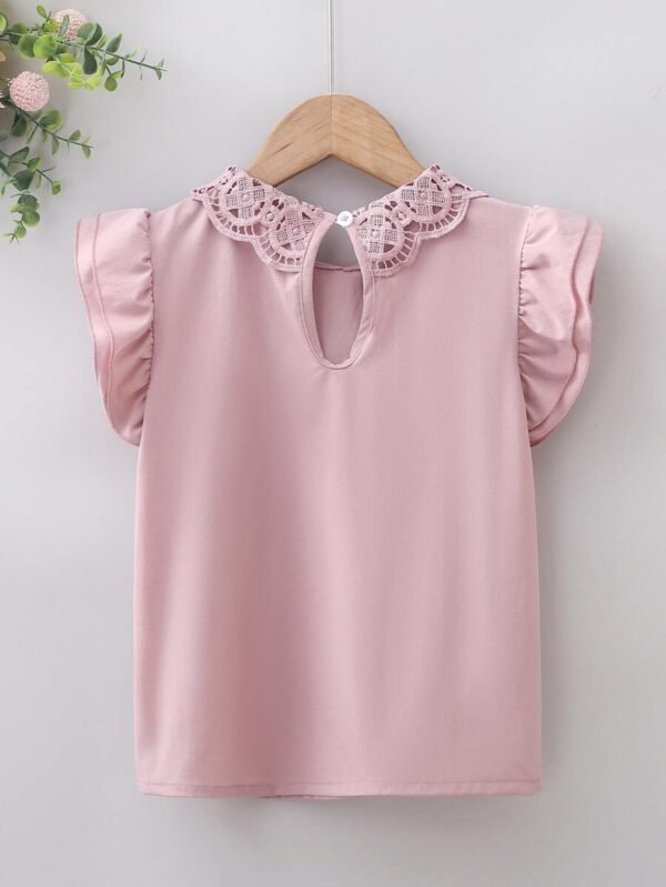 Blusa De Manga Superpuesta Con Collar De Encaje Para Niña - Imagen 3