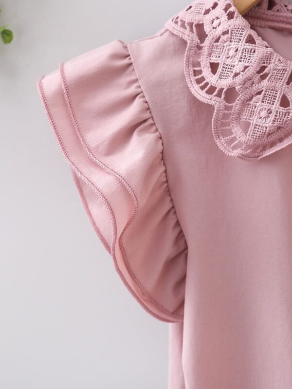 Blusa De Manga Superpuesta Con Collar De Encaje Para Niña - Imagen 2