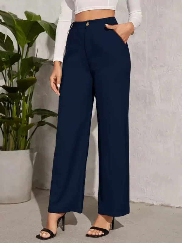 Pantalones rectos unicolor con cremallera