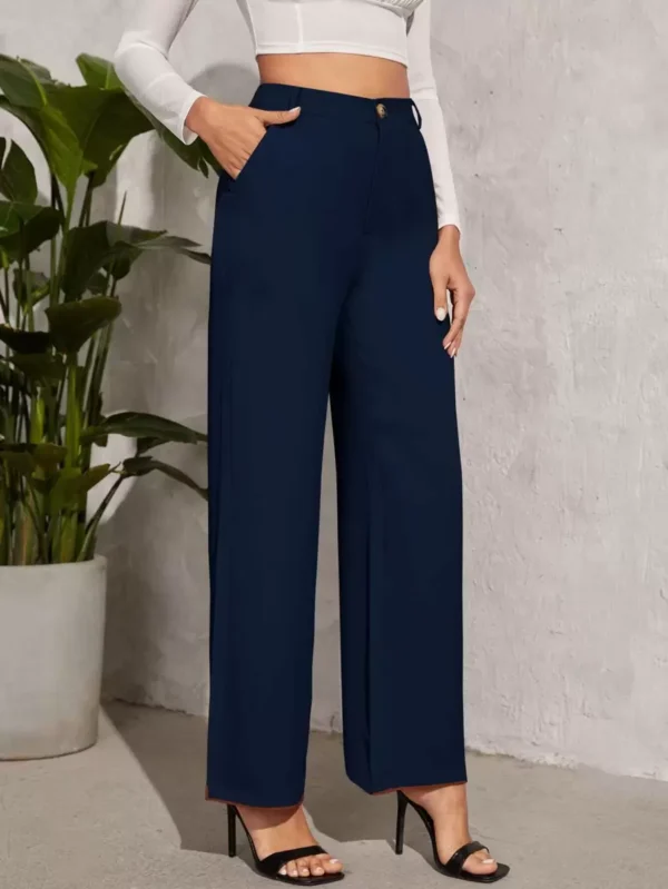 Pantalones rectos unicolor con cremallera - Imagen 2