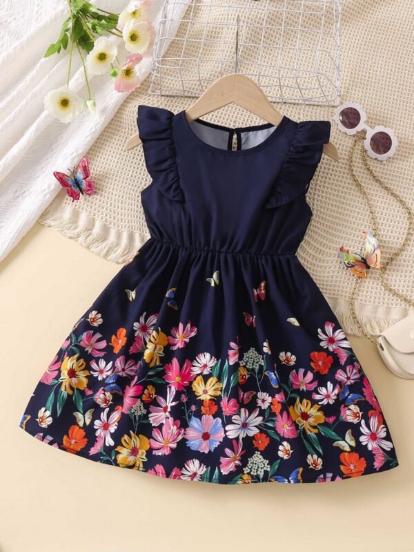 Vestido Encantador Con Diseño Impreso De Mariposas Para Niña