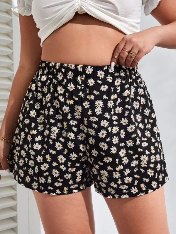 Pantalones cortos bohemios de pierna ancha con estampado floral