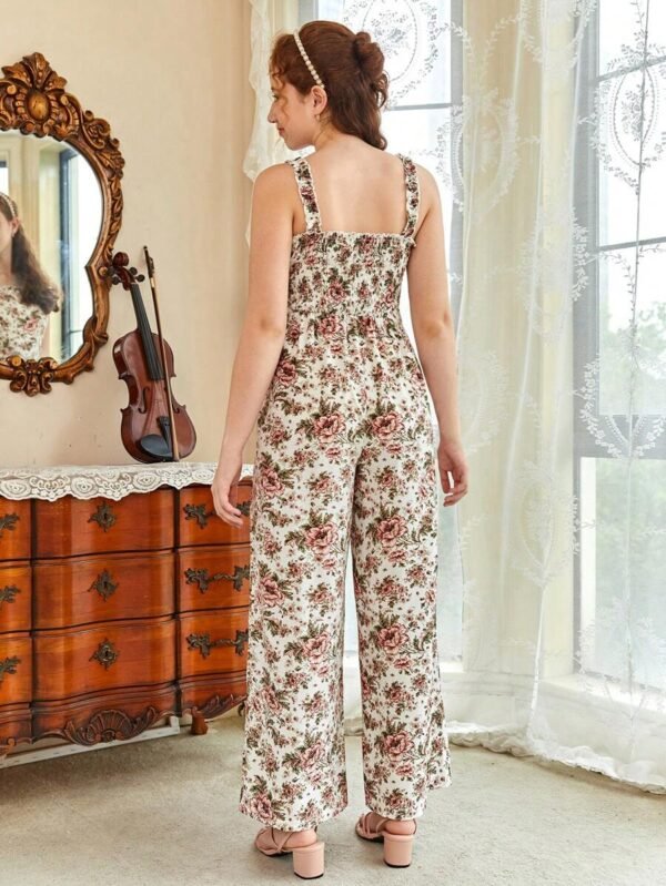 Mono de tirantes de pierna ancha con estampado floral para chicas - Imagen 3