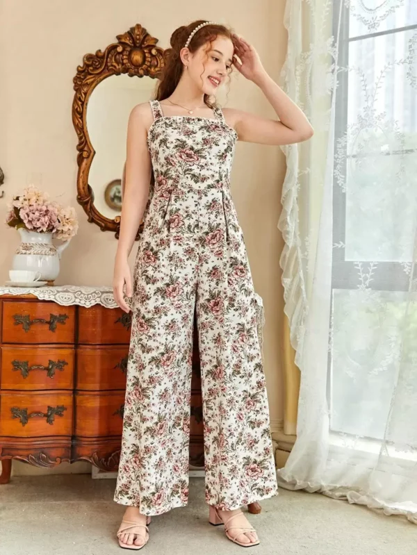 Mono de tirantes de pierna ancha con estampado floral para chicas