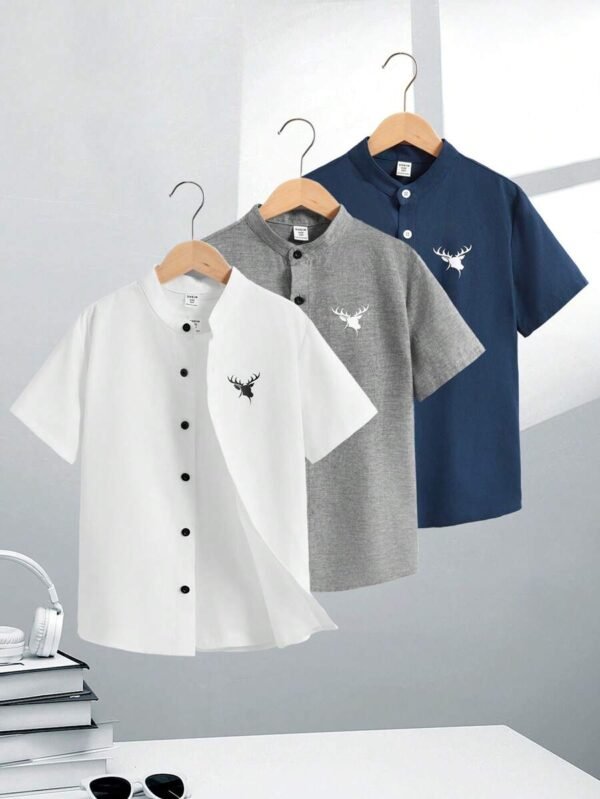 Camisa De Manga Corta Con Cuello En Pie Para Niños