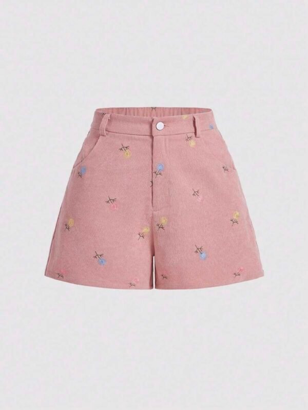Shorts casuales de mujer con bordado floral