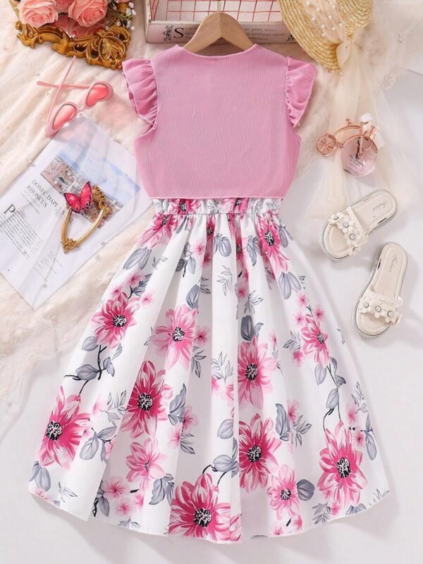 Conjunto de top con mangas de casquillo y vestido para niña preadolescente - Imagen 3