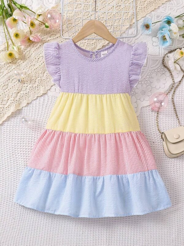 Vestido Con Volantes Y Lazo Decorativo A Rayas Para Niñas