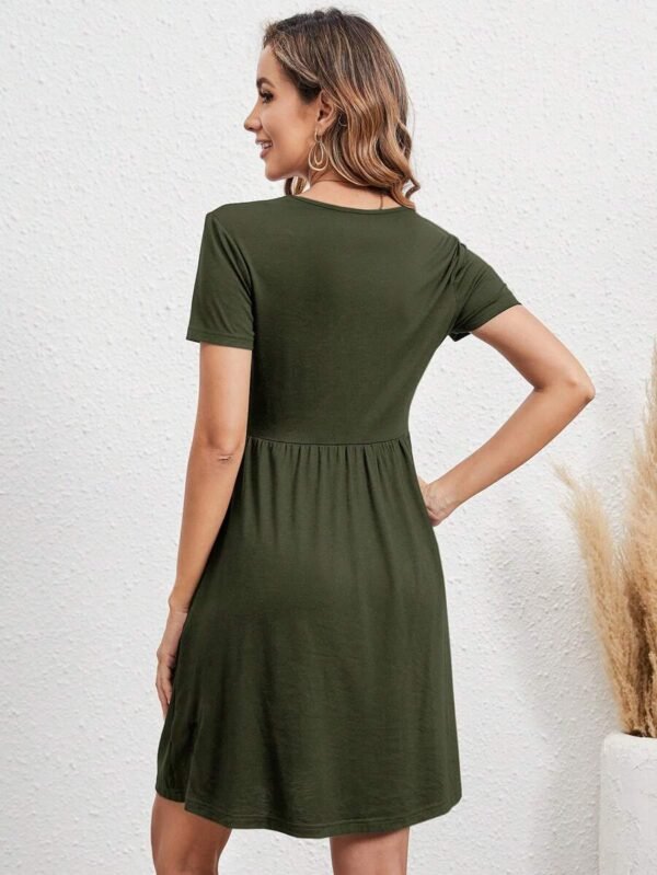 Vestido De Línea A De Color Sólido - Imagen 3