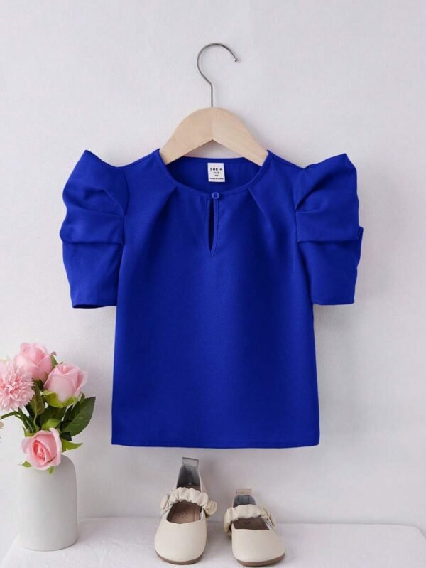 Camisa informal tejido solido para niña, cuello redondo y manga larga