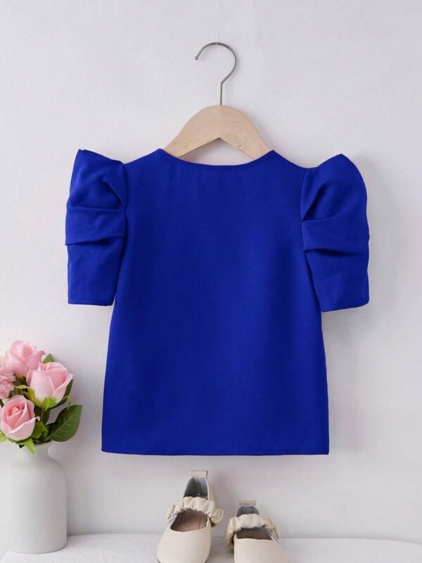 Camisa informal tejido solido para niña, cuello redondo y manga larga - Imagen 3