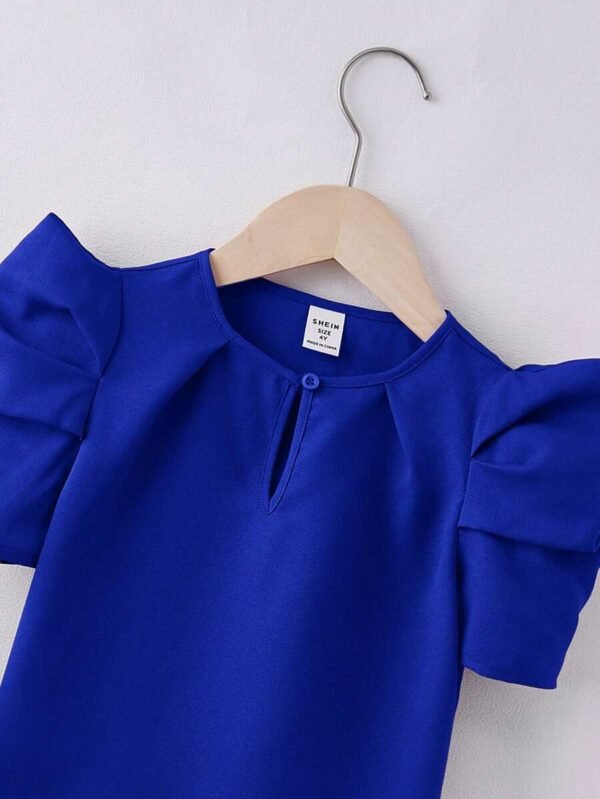Camisa informal tejido solido para niña, cuello redondo y manga larga - Imagen 2