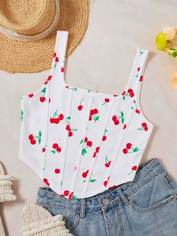 Camiseta sin mangas de punto con estampado de cerezas