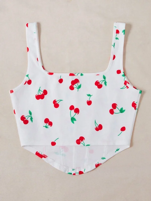 Camiseta sin mangas de punto con estampado de cerezas - Imagen 3