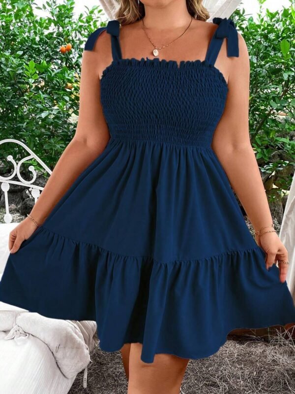 Vestido de verano con tirantes anudados de unicolor - Imagen 2