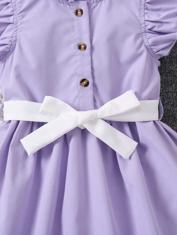 Vestido casual con volantes y acento de moño para niña pequeña - Imagen 2