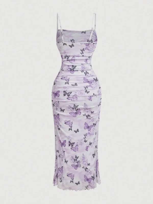 Vestido largo romántico y lindo de dama con estampado de mariposas - Imagen 3