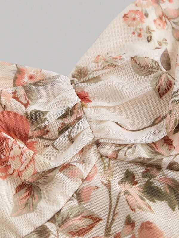Vestido midi con estampado floral vintage y pliegues con abertura - Imagen 2