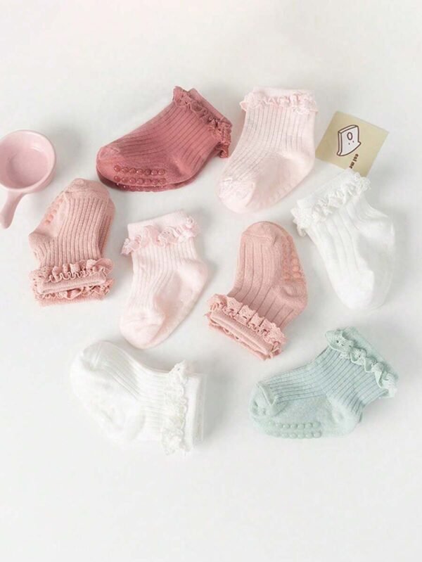 5 Pares Calcetines Antideslizantes Lindos De Encaje De Niñas Bebés