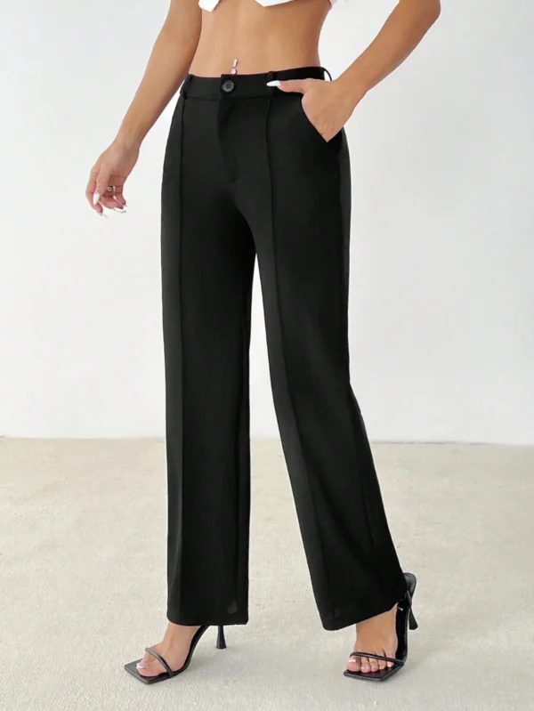 Pantalones rectos lisos de uso casual y de oficina para mujeres - Imagen 2