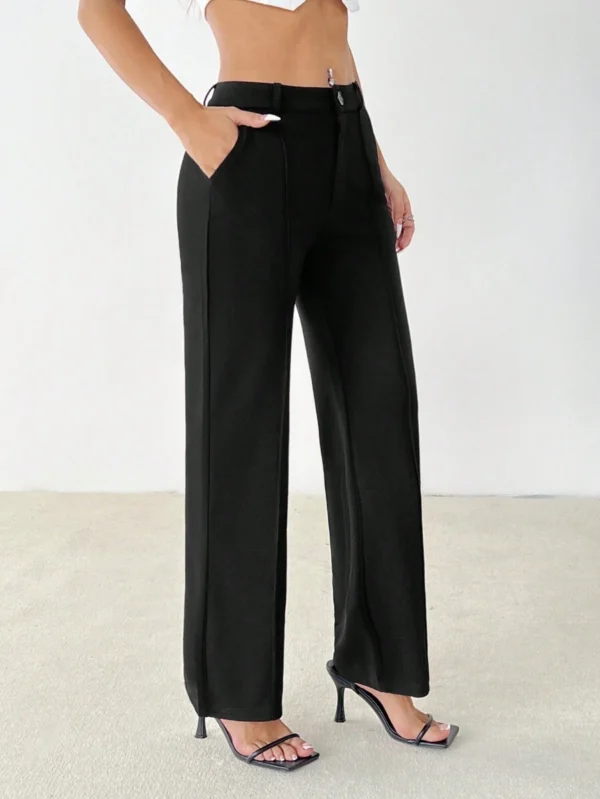 Pantalones rectos lisos de uso casual y de oficina para mujeres