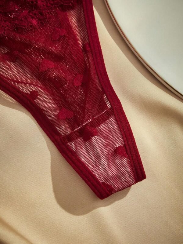 Set de 3 tangas de encaje de tiro bajo con estampado de corazón para mujeres - Imagen 3