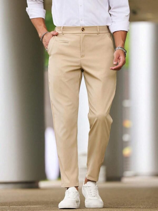 Pantalones casuales de hombres de color liso con bolsillo - Imagen 2