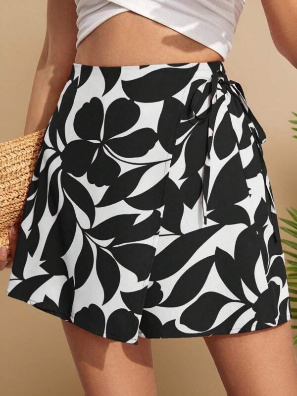 Falda pantalón (skort) con nudo lateral, estampado botánico