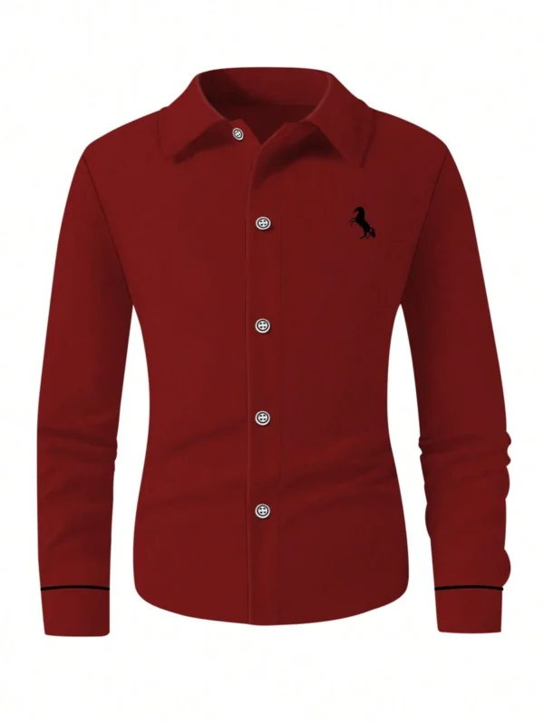 Camisa de manga larga casual con bordado estilo caballero
