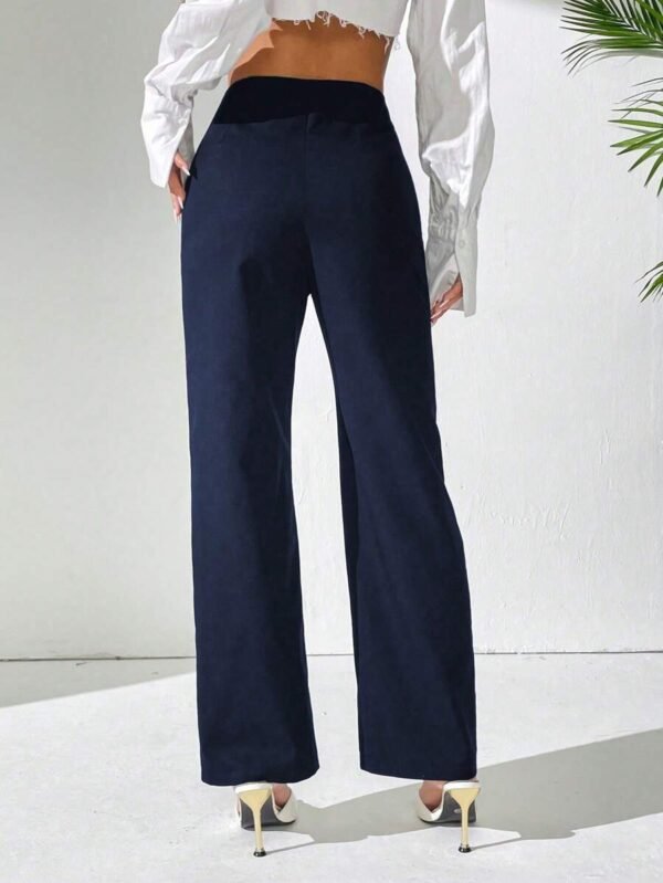 Pantalones rectos de uso casual diario de unicolor para damas - Imagen 3