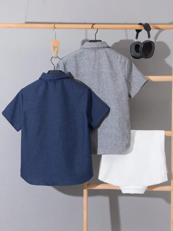 Camisas manga corta de tejido con cuello de banda, sueltas y casuales - Imagen 2