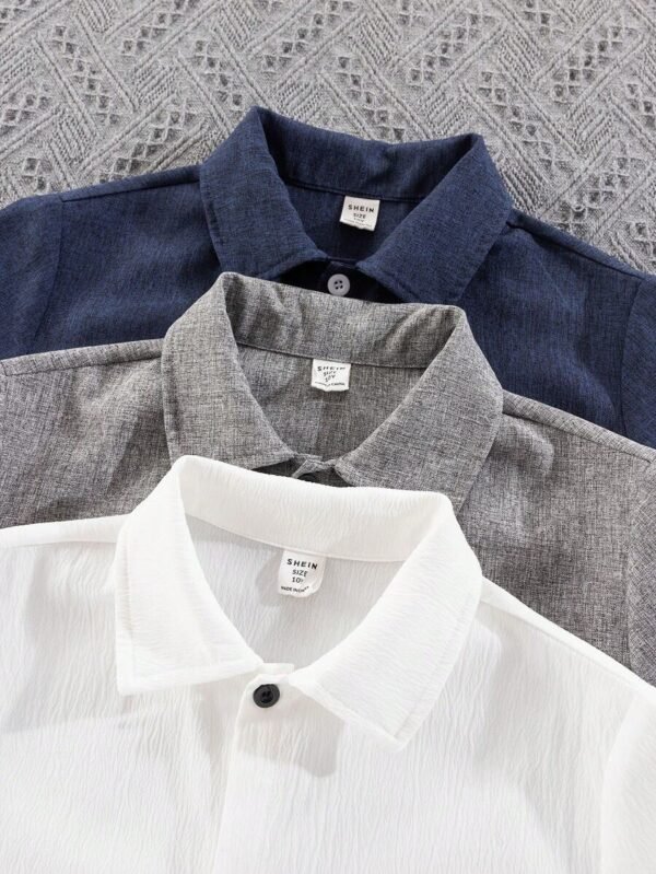 Camisas manga corta de tejido con cuello de banda, sueltas y casuales - Imagen 3