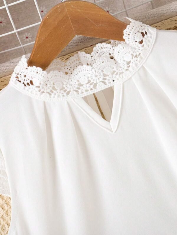Camisa de manga corta elegante de encaje blanco para niña - Imagen 2