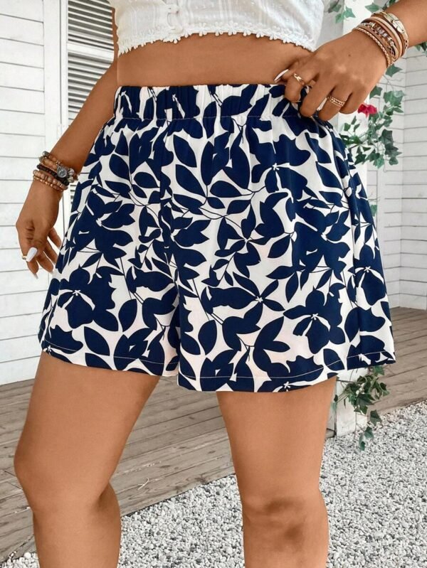Shorts casuales de cintura elástica con estampado de plantas