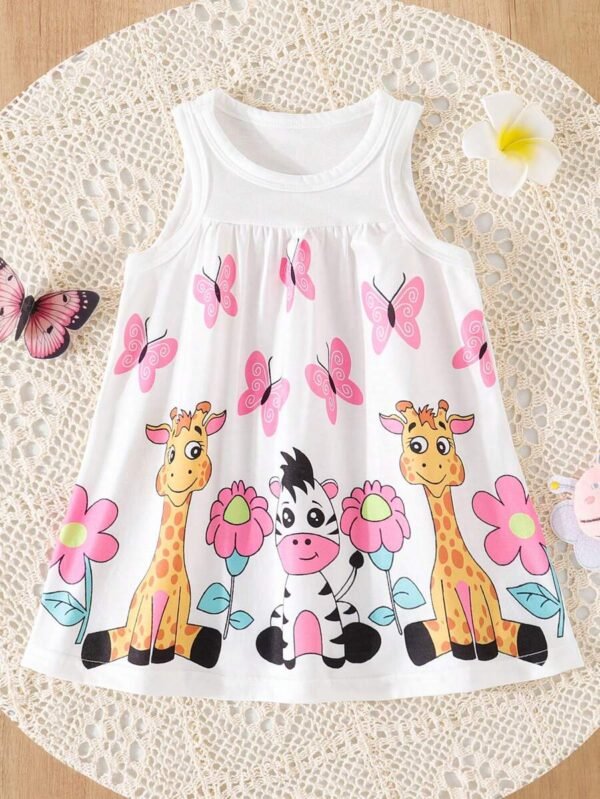 Vestido sin mangas con diseño de vaca y jirafa lindos para niña