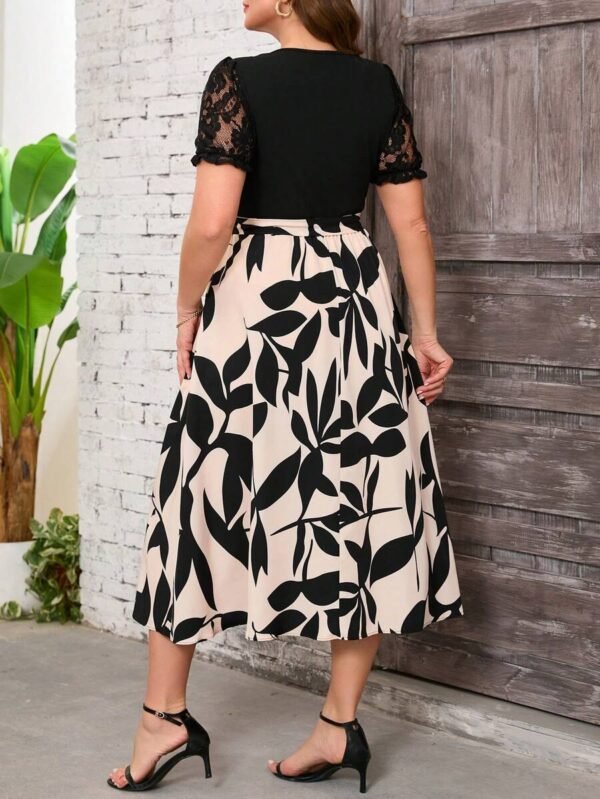 Vestido elegante con estampado de plantas y manga corta - Imagen 3