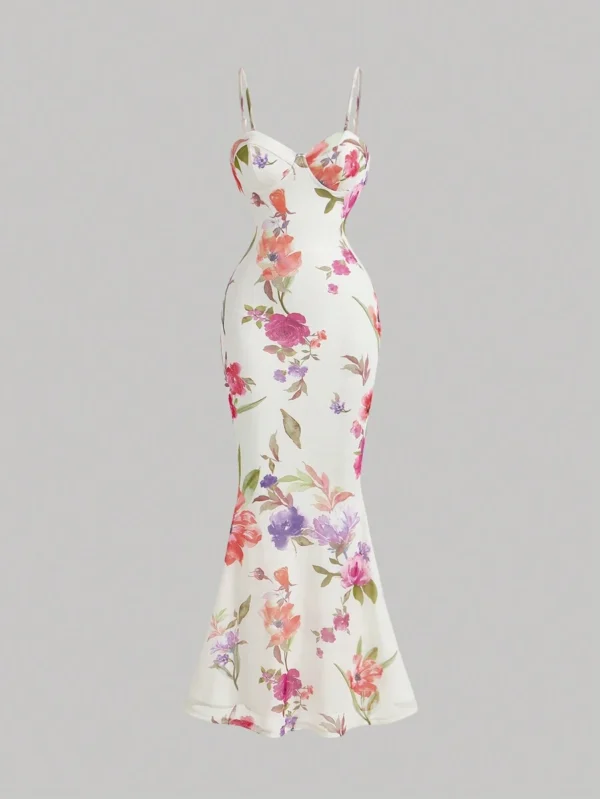 Vestido lencero maxi con estampado botánico romántico