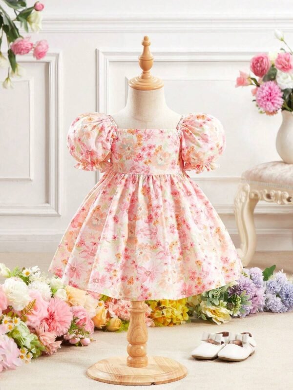 Vestido de verano elegante de niña bebé con estampado floral dulce - Imagen 3