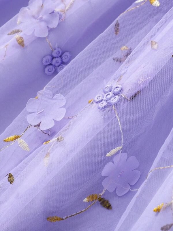 Vestido de tela de malla con estampado floral elegante para niña - Imagen 2