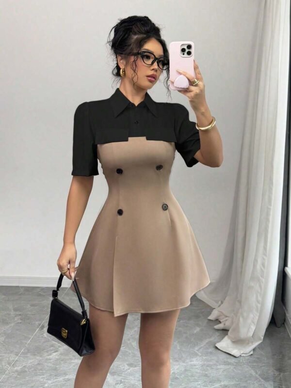 Vestido-camisa casual de manga corta en 2 colores contrastantes