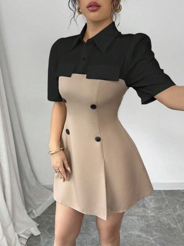 Vestido-camisa casual de manga corta en 2 colores contrastantes - Imagen 2