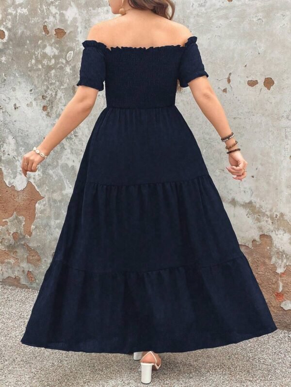 Vestido negro elegante, versátil y casual de talla grande con volantes - Imagen 3