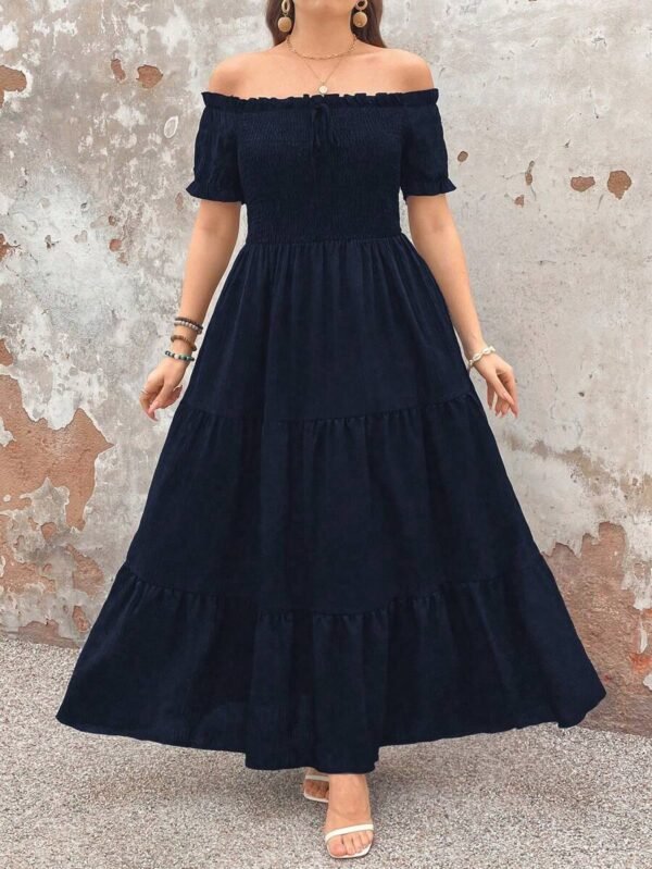 Vestido negro elegante, versátil y casual de talla grande con volantes - Imagen 2