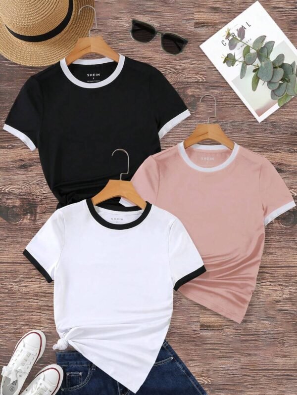 Camisetas de mujer de cuello redondo, sencillas y de moda