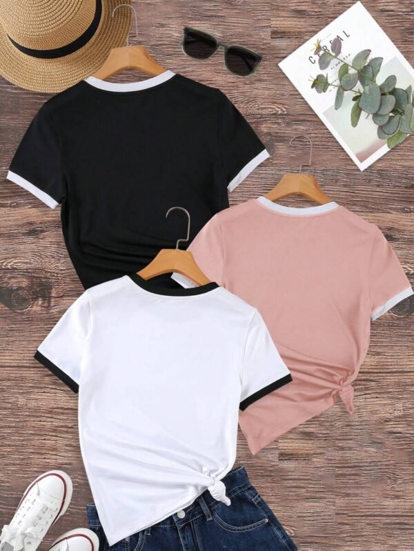 Camisetas de mujer de cuello redondo, sencillas y de moda - Imagen 3