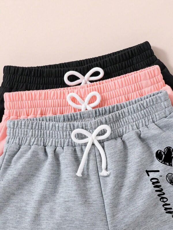 Shorts de unicolor con estampado de corazón y cinturón anudado - Imagen 2