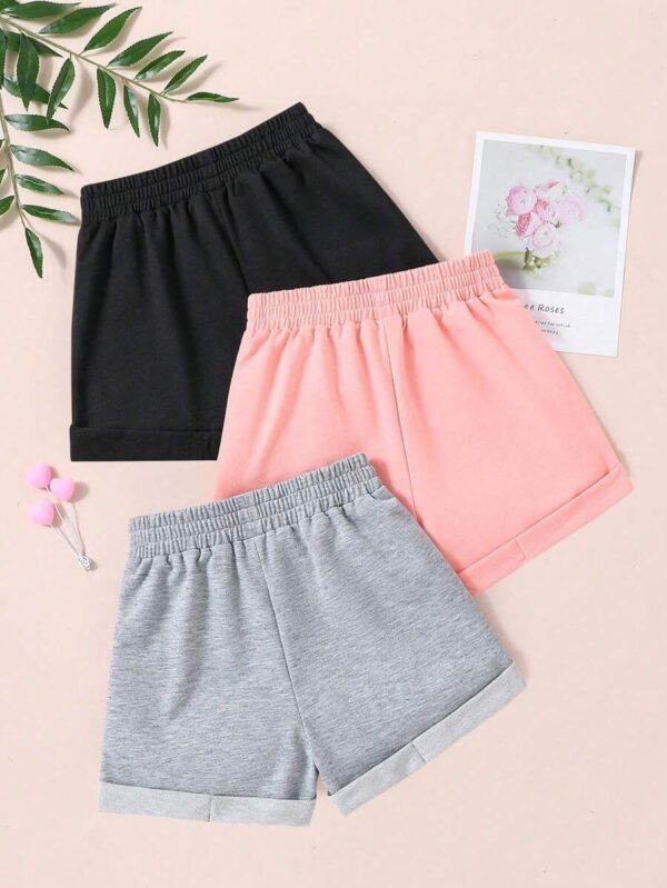 Shorts de unicolor con estampado de corazón y cinturón anudado - Imagen 3