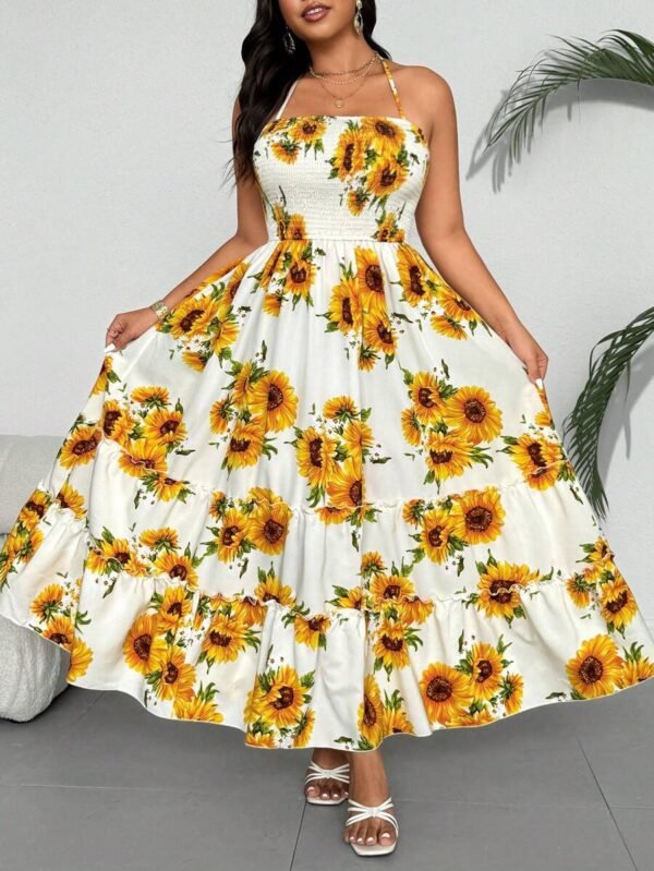 Vestido casual con estampado de girasol y sin tirantes para mujer