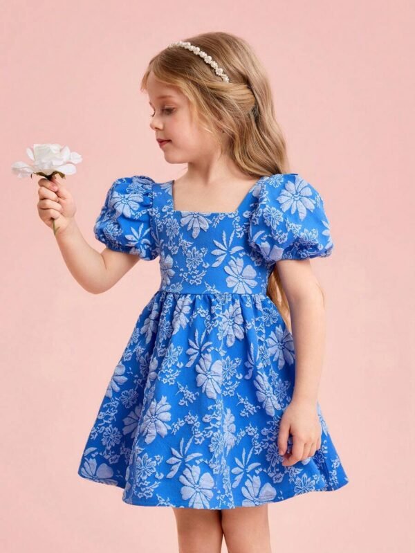 Vestido azul sin mangas de niña con gran lazo decorativo - Imagen 2