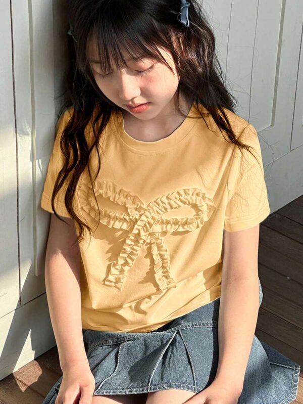 Camiseta de punto de cuello redondo y manga corta para niña